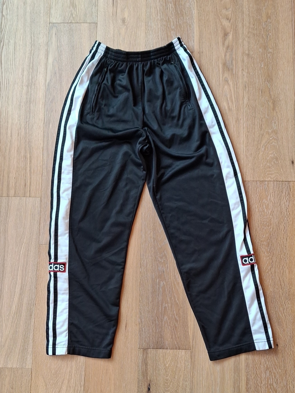 Vintage adidas Black Track Pants with Tearaway White Side Stripes Sz S